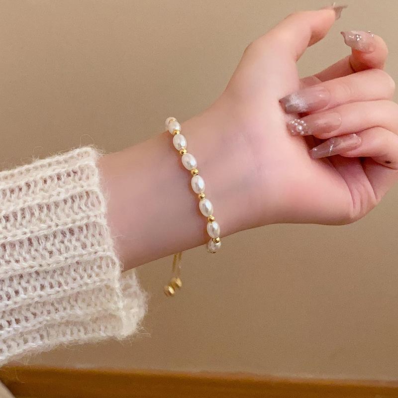 Gold Color Beads Pearls Mixed Adjustable Chain Bracelet Elegant Exquisite Bangles For Women  Jewelry Gift
