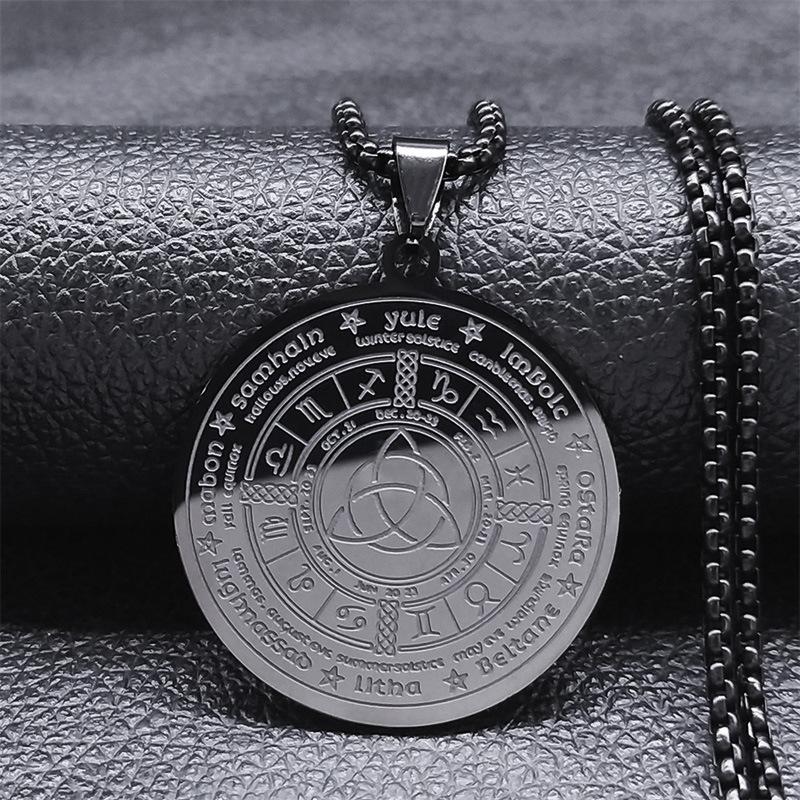 Unisex Zodiac Sign Round Pendant Necklace Stainless Steel Titanium Steel Jewelry