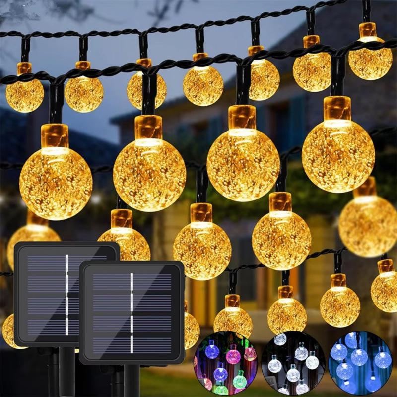 Solar-Powered Crystal Ball LED String Lights for Outdoor Camping and Tents