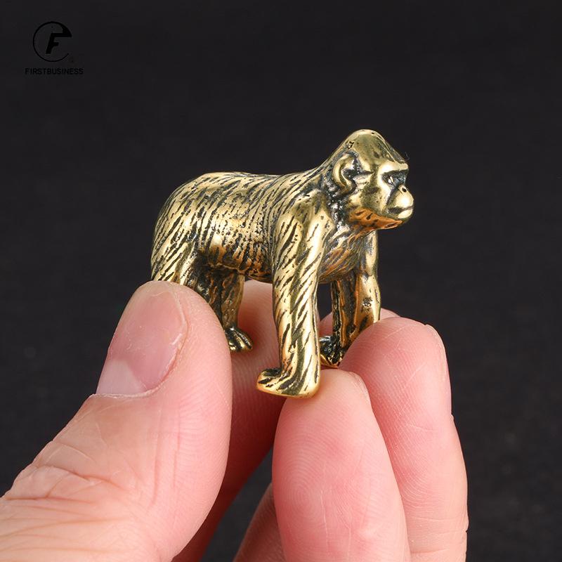 Solid Brass Gorilla Small Statue Office Desk Ornament Decoration Crafts Collection Animal Orangutan Figurine Miniature Toy Gifts