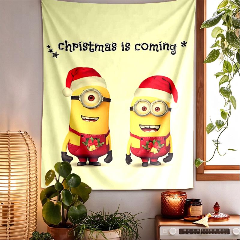 Minion Christmas Pattern Tapestry Wall Hanging Boho Aesthetic Wall Blanket For Bedroom Living Room Dorm Home Wall Decor 101243