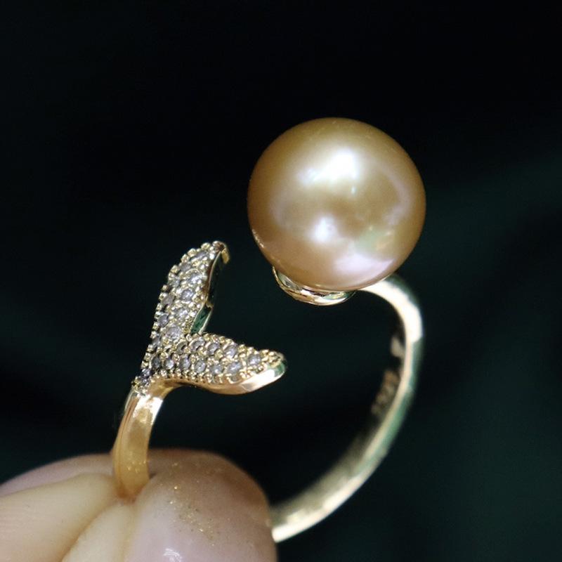Adjustable Mermaid Ring with Near Round Freshwater Pearl - Strong Luster, Light Luxury, Versatile, Fashionable Jewelry.