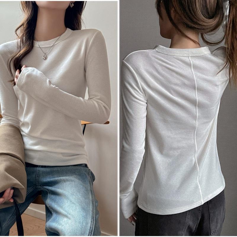 

Женская осенне-зимняя однотонная футболка с начесом и длинным рукавом в качестве базового слоя XL белый