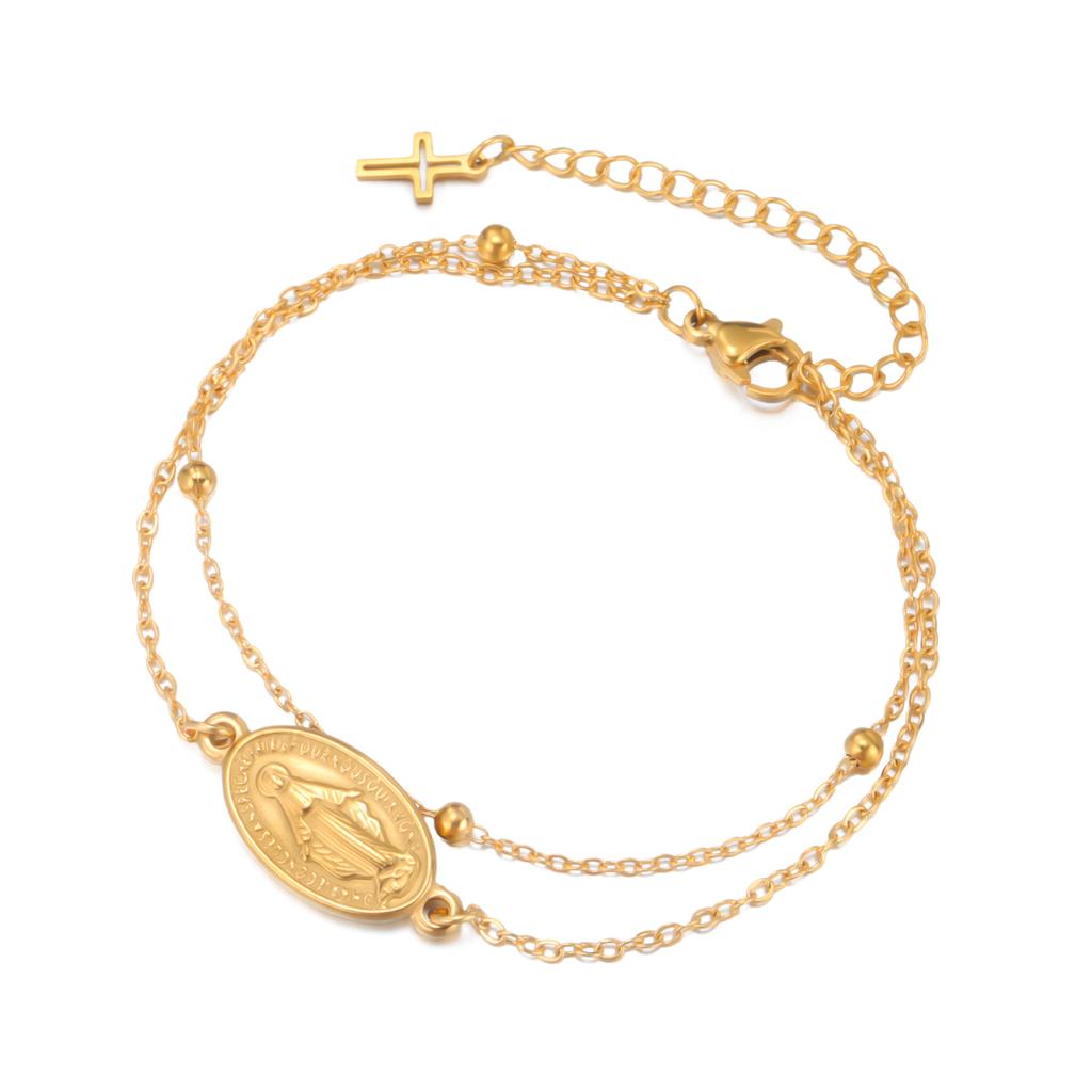 LIKGREAT Virgin Mary Bracelet Cross Pendant for Women Stainless Steel Religious Catholic Amulet Jewelry Gift Adjustable Chain