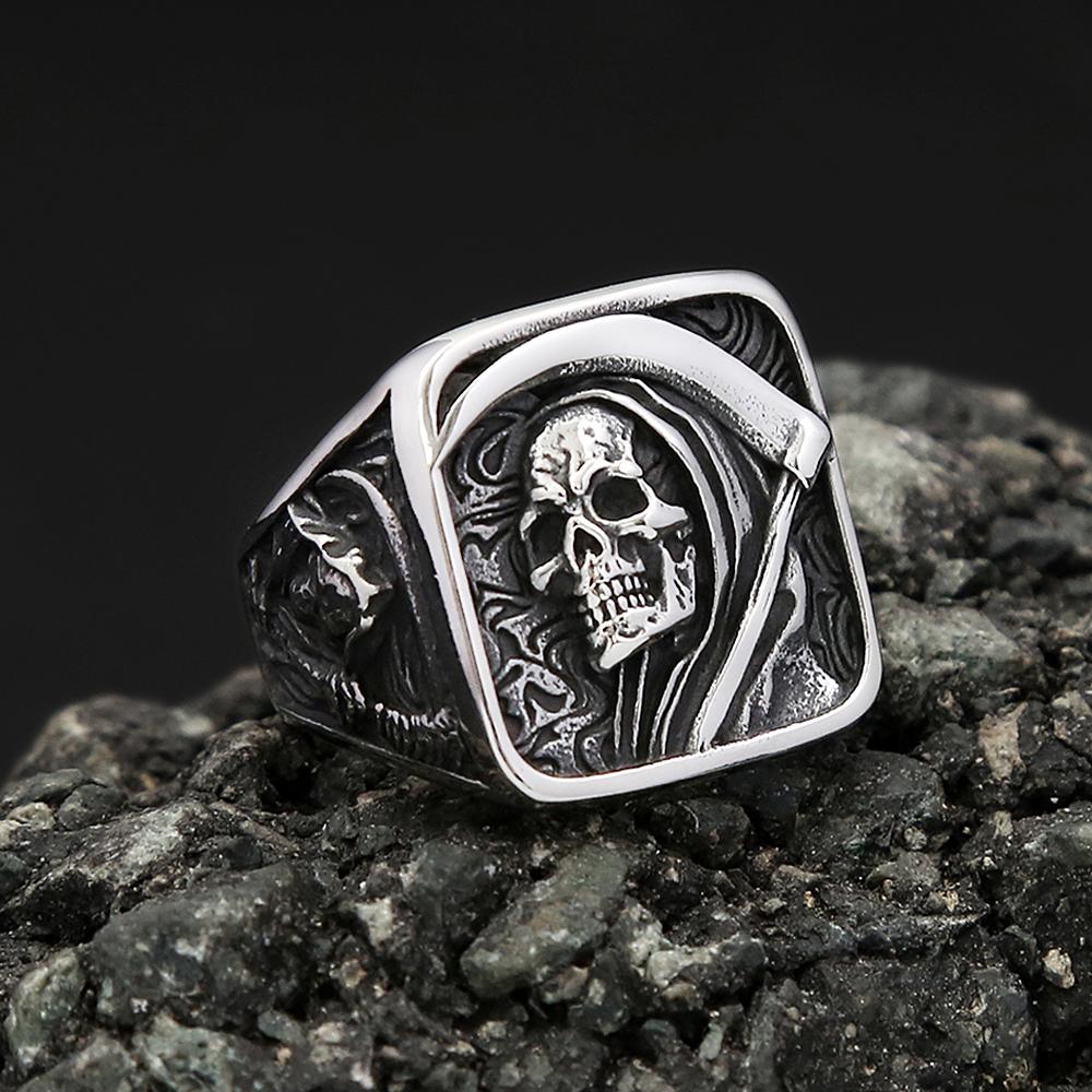 Vintage Edelstahl Tod Sense Totenkopf Ringe für Männer Punk Hip Hop Dominanter Totenkopf Ring Party Biker Schmuck Geschenke Großhandel