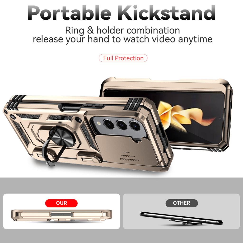 With Push Window Camera Protector Case for Samsung Galaxy Z Fold 6 5 4 Magnetic Car Holder Silicon Bumper Shockproof Armor Cover