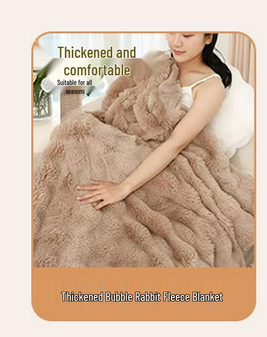 Tuscany Faux Rabbit Fur Bubble Fleece Blanket - Cozy Winter & Summer Sofa Throw