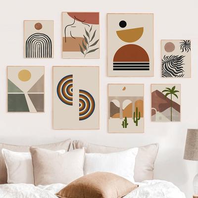 Cuadro sobre lienzo para pared con formas geométricas abstractas bohemias, carteles nórdicos de mediados de siglo e impresión, decoración del hogar para sala de estar