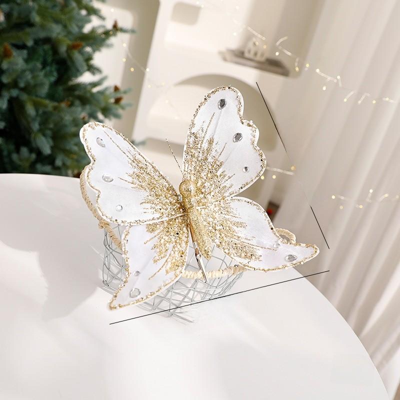 

Christmas Tree Glitter Decor With Faux Butterfly Ornaments For Holiday Festivities платиновый