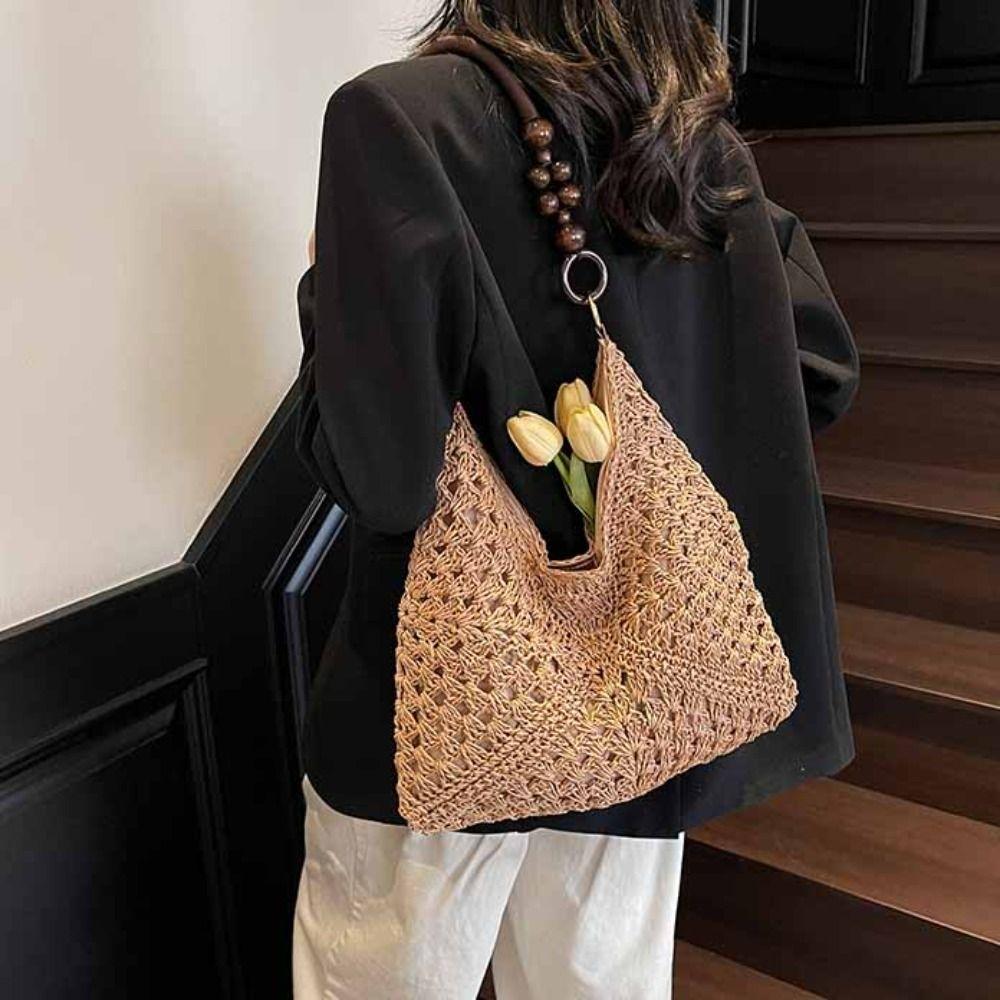 Beach Handbag Straw Woven Bag Tote Bag Hollow Shoulder Bag Fashion Bohemian Beach Bag  Holiday