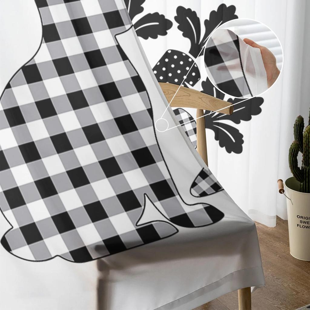 Easter Rabbit Black And White Check Tulle Curtains for Living Room Bedroom Voile Sheer Curtain Window Home Decor Drapes