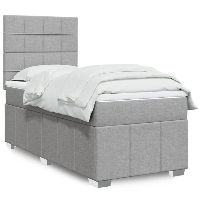 VidaXL Slat Bed Base and Mattress Light Grey 90x190 Cm Fabric 3293823