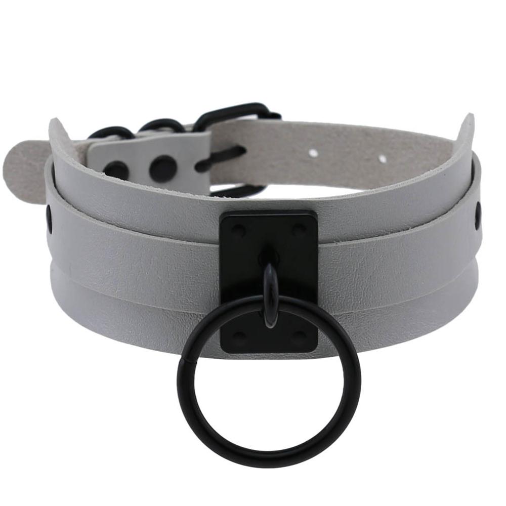 DIEZI Harajuku Cosplay Gothic Necklaces Black Big Circle Necklaces Leather Choker Necklaces Women Men Jewelry Fashion  Goth