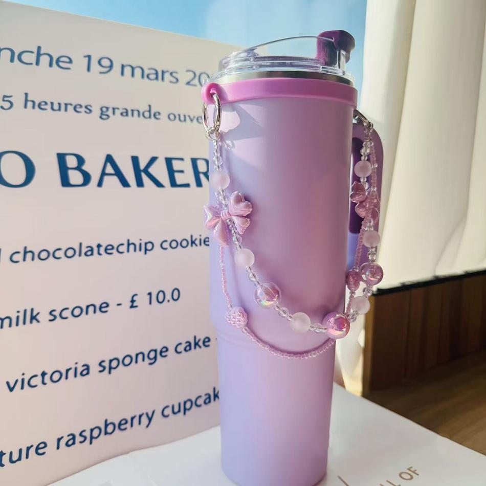 Water Bottle Handle Strap For Stanley Cup 30oz/40oz Portable Cute Crystal Cup Set 6-10cm Silicone Sling Thermos Cup Accessories