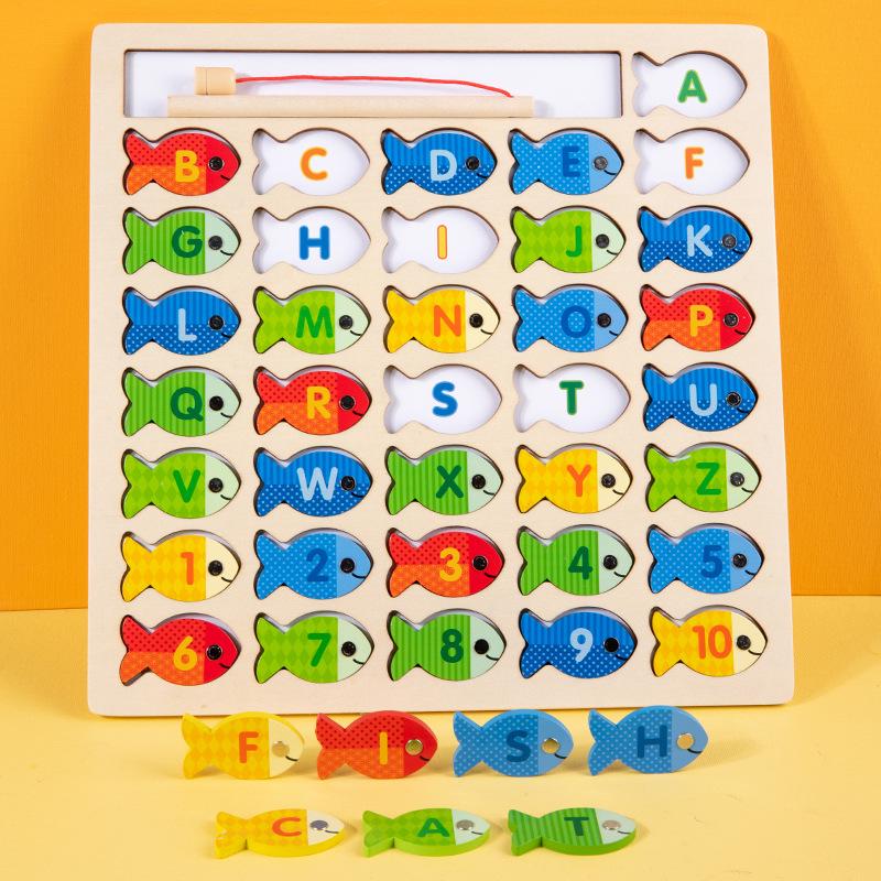 Wooden Educational Toy: Magnetic Fishing, Color Sorting, Number & Letter Recognition Game for Children
