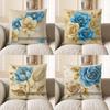 Home Decor Blue & Cream Floral Patterned Decorative Pillow Pattern Cushion Cover Suitable For Sofa Bedroom Car Pillow Cover
