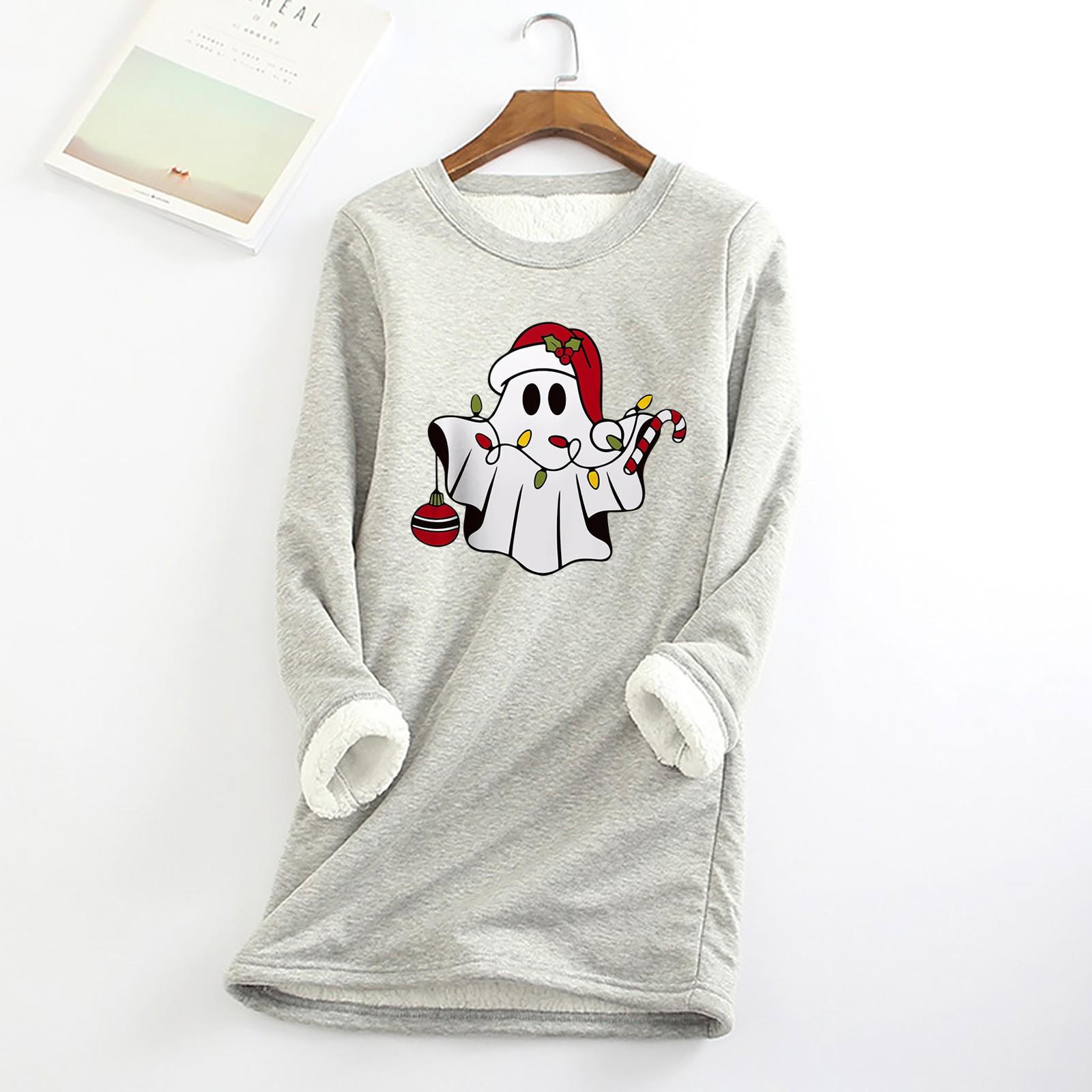 

Женский круглый вырез с принтом из утолщенного плюша и кашемира, теплый длинный топ XL