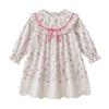 Girls Floral Print Ruffle Dress French Style Long Sleeve Cotton Princess 3-8 Years Old Kids