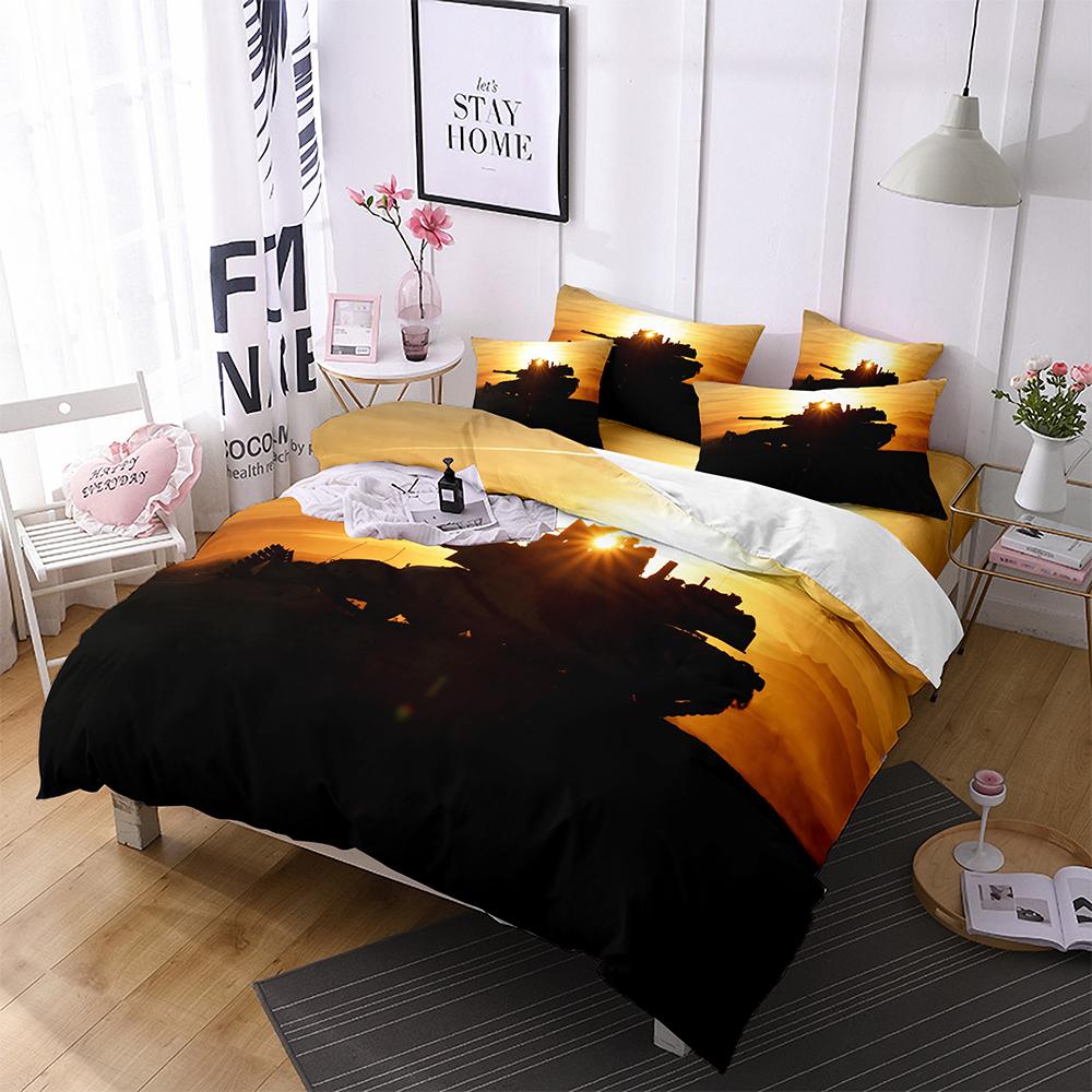 Tank King Queen Duvet Cover Camouflage Military Tank Bedding Set for Teens Adults Weapons of War 2/3pcs Polyester Quilt Cover