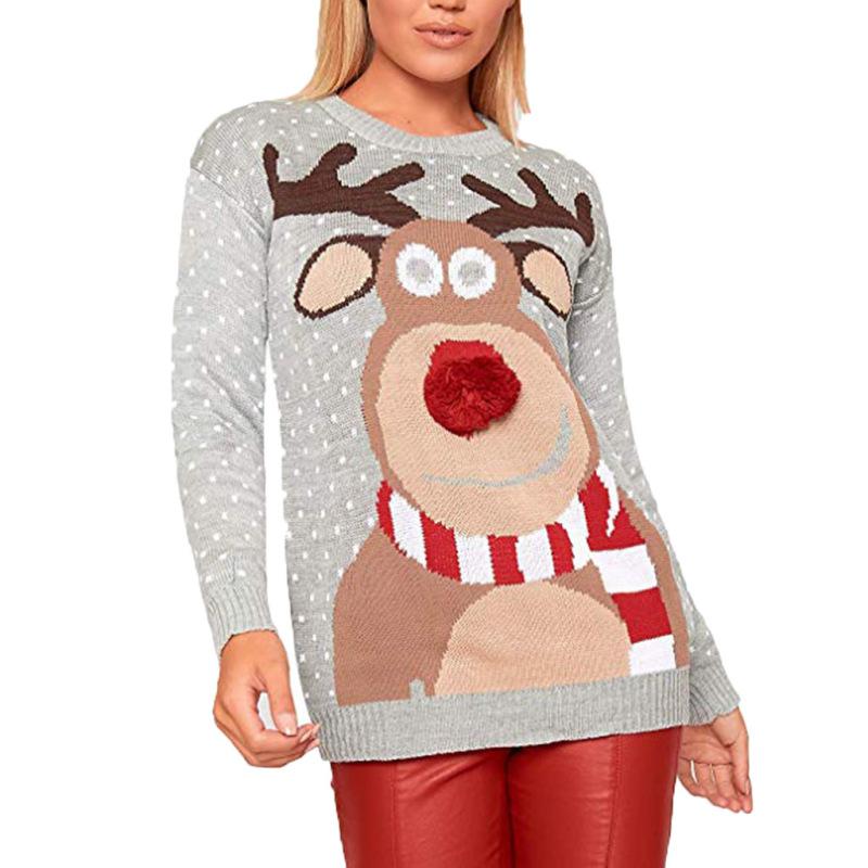Christmas Sweater Women Christmas Deer Warm Knitted Long Sleeve Sweater Jumper Top Winter Autumn Pullovers