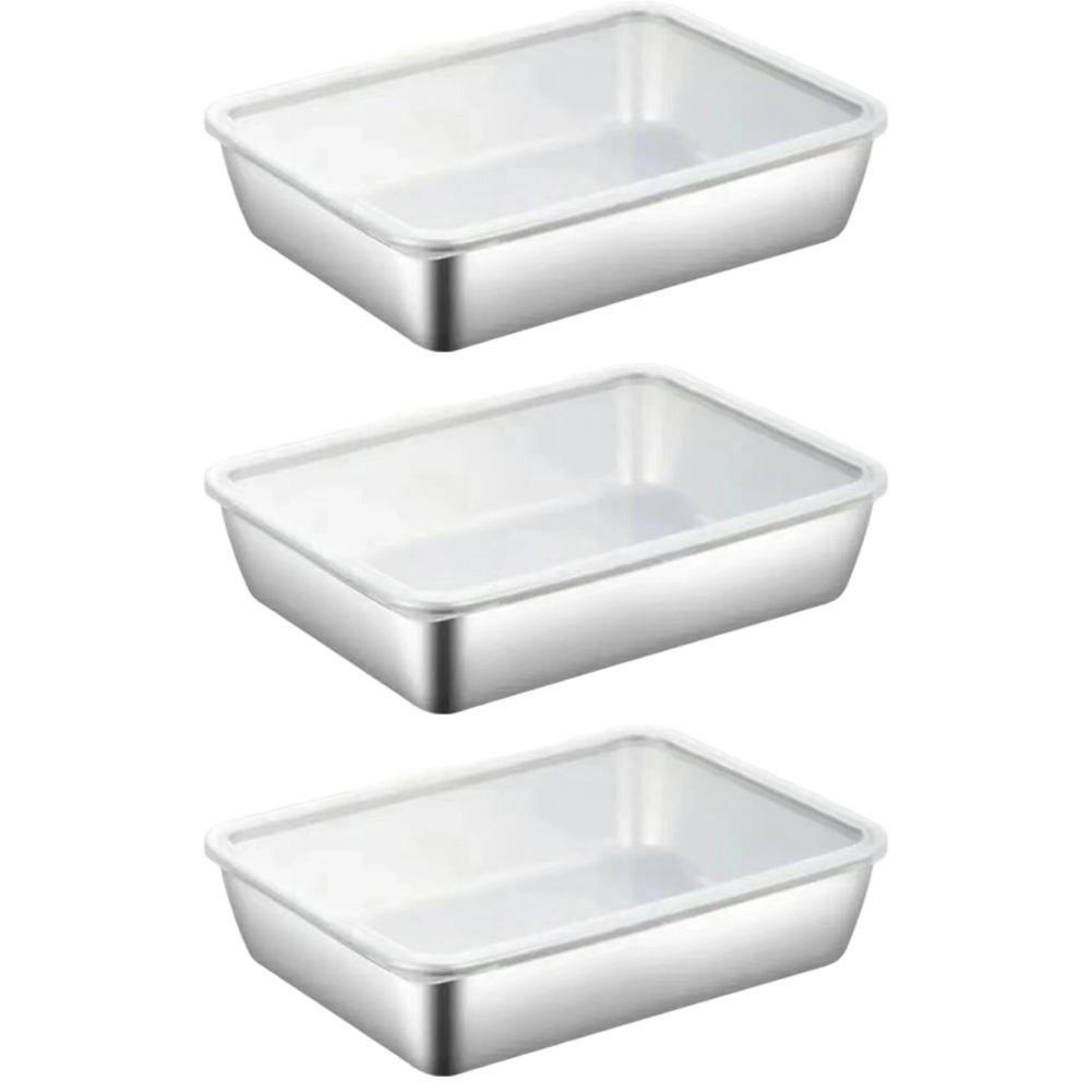 3pcs 25x20x5cm Food Tray Kitchen Storage Parts Food-preservation Box Stainless Steel Preservation Box Lid Towel Display Tray China Mainland 1540₽