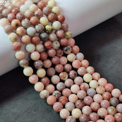 Perles en pierres précieuses opale rose péruviennes naturelles, perles rondes de qualité A, taille 6 mm, 8 mm, 10 mm, perles en vrac, perles en brin de 14 à 15 pouces.