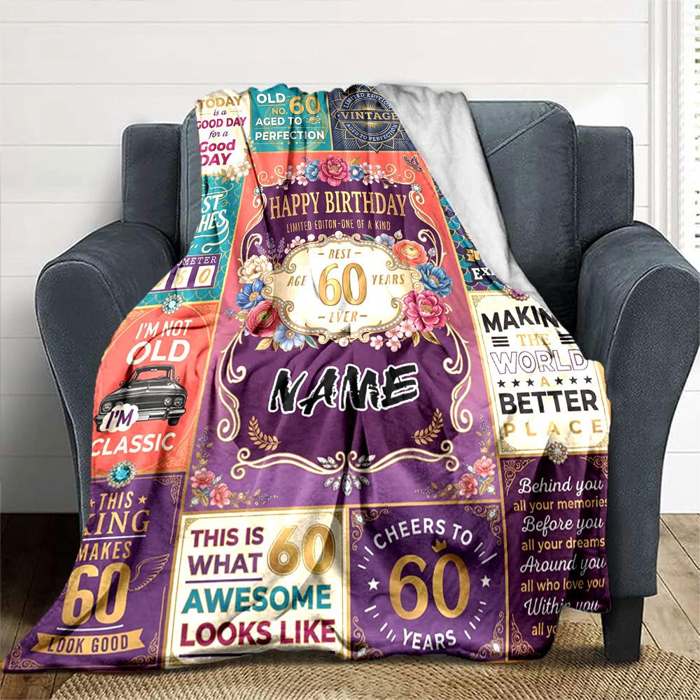 Vintage 60Th Birthday Celebration Blanket Customize Your Name Warmthful Decor Perfect For Sofa Couch Office Bed Picnics For All Occasions Stylish