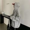 New Spring Loose Gray Hooded Sweater Women's Zipper Jacket Women's Top