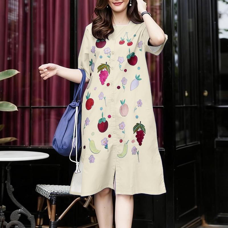 ZANZEA Women Square Collar Casual Short Sleeve Summer Print Dress