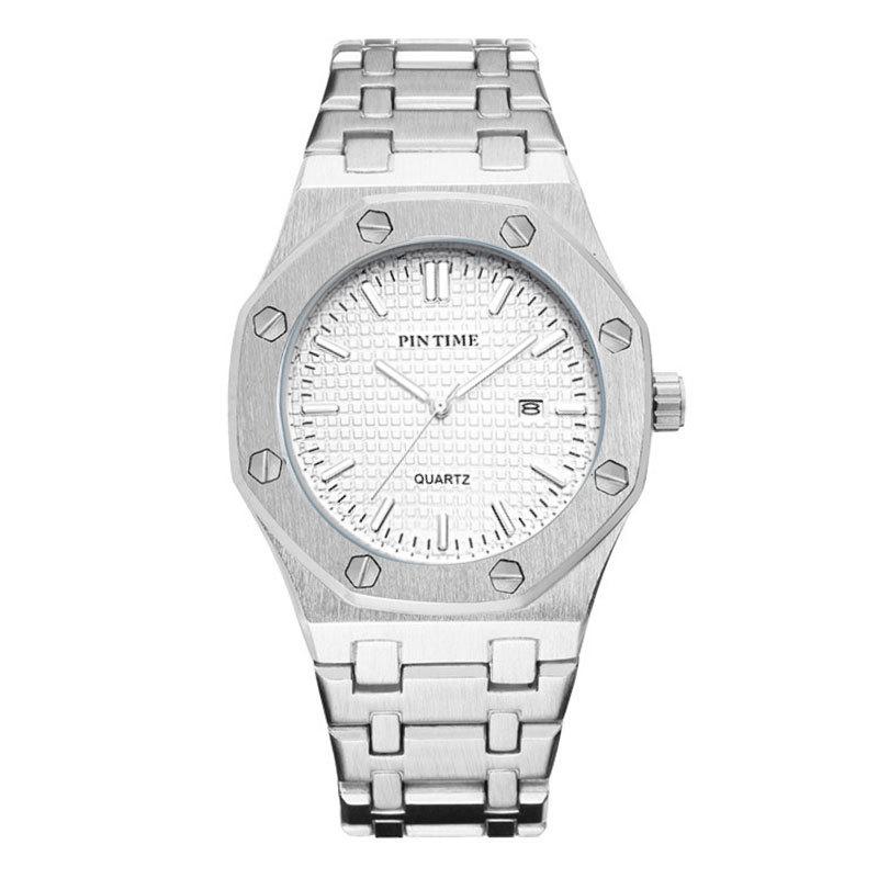 

PINTIME Роскошные мужские часы бренда Водонепроницаемые светящиеся мужские кварцевые наручные часы из нержавеющей стали с датой Модные спортивные мужские часы белый/серебряный