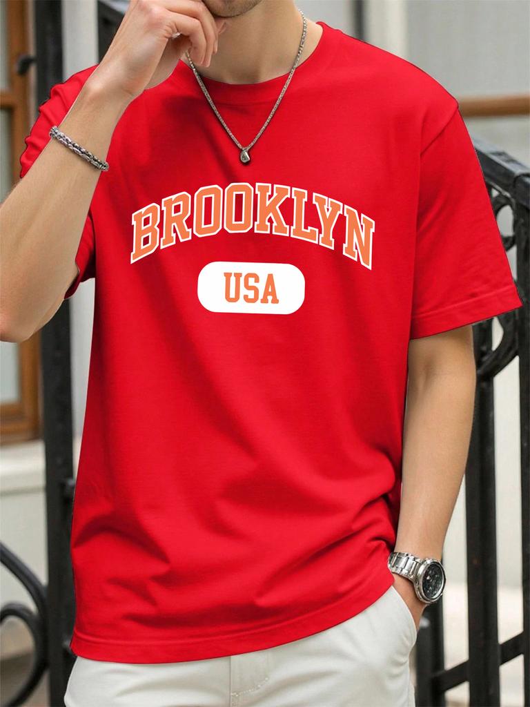 Brooklyn Usa Art Word Print T Shirt For Men Summer Casual Retro Clothes Cotton Trendy Soft TShirt Unisex ONeck Loose Top