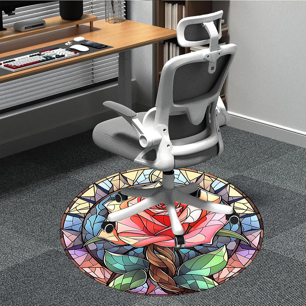 

1pc Rose StainedGlass Office Round Area Rug, Indoor Mat Suitable For Office, Under Office Chairs Bedroom Living Room Home Decor170 80cm by 80cm