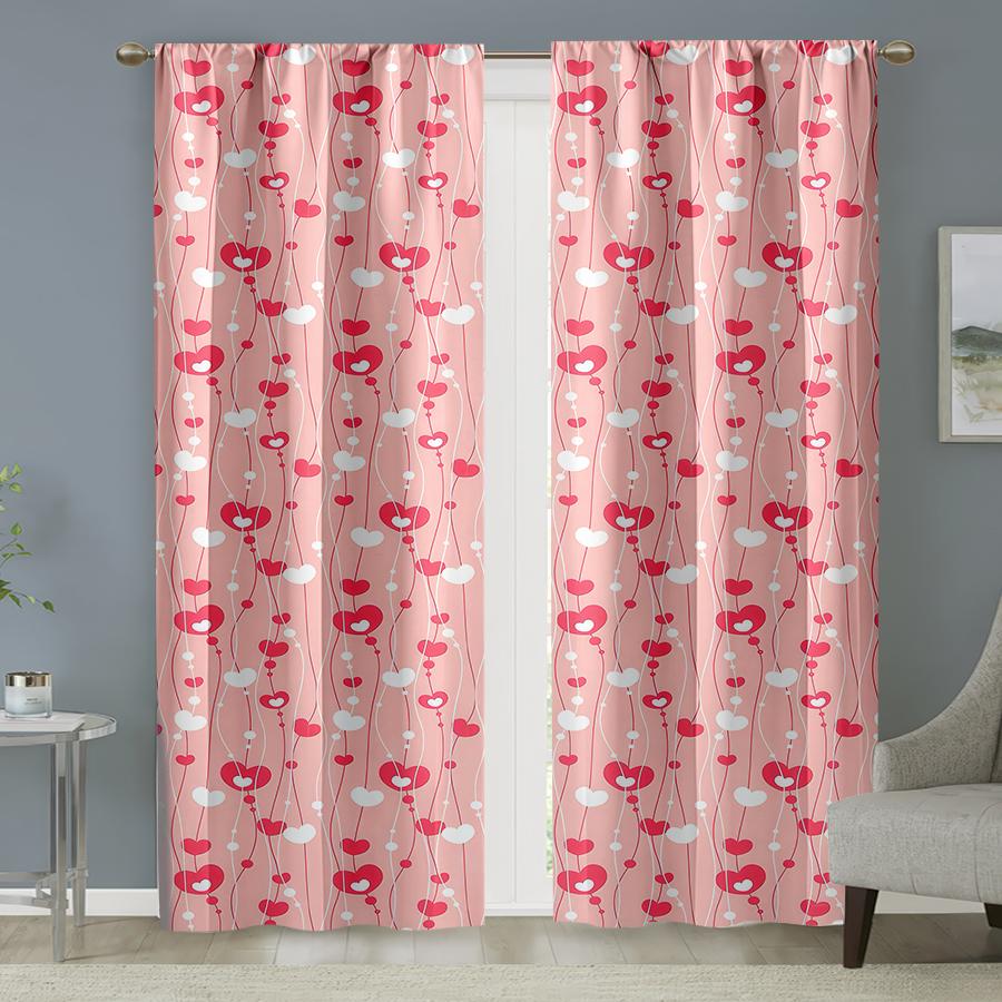 

Set Of 2 Pink Ripple Love Curtains Sweet Element Style Living Room Bedroom Drawbar Pocket Decoration Curtain Polyester Ideal For Great W100*H70(CM)-Rod Pocket&1PCS