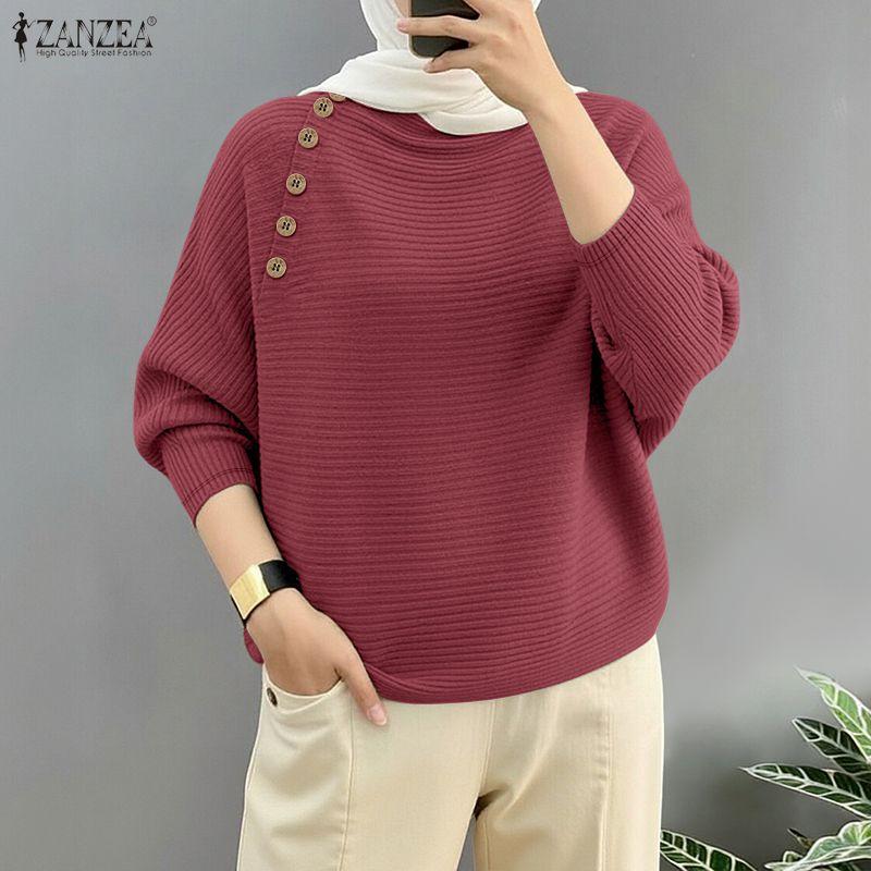 ZANZEA Women Casual Round Neck Solid Color Long Sleeve Retro Blouse