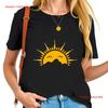 Stylish Relaxed Fit Black T Shirt With Smiling Sun And Cloud All Cotton Vintage Comfortable Fashion Breathable Casual
