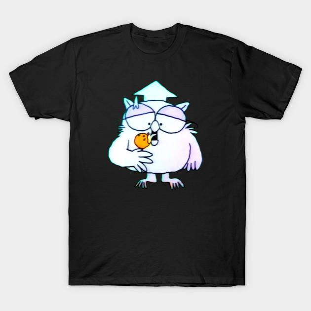 Men Black Print T-shirt Mr. Owl No-Cut Transfer Paper Print Cotton Tshirt S