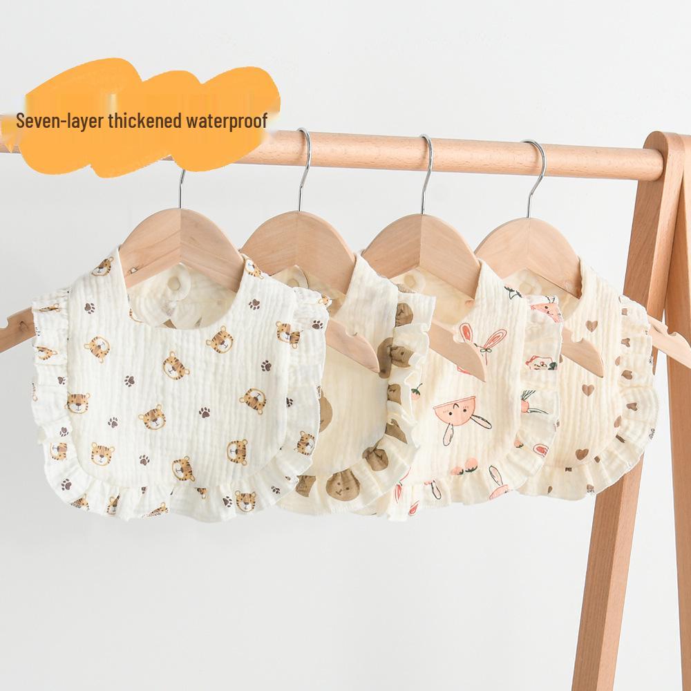 Ruffle Lace Waterproof Cotton Baby Bib (Seven-Layer Gauze)