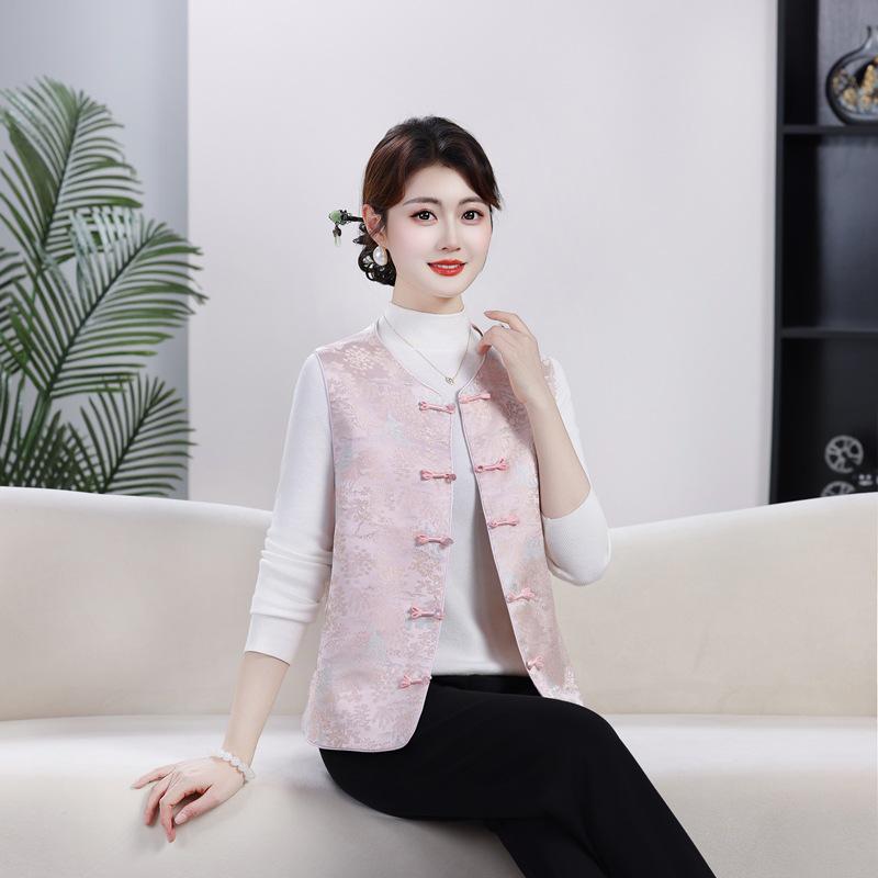 

2026 Women s Chinese-Style Jacquard Vest with Frog Buttons and Landscape Design XL (Recommended for 90-105 jin) розовый
