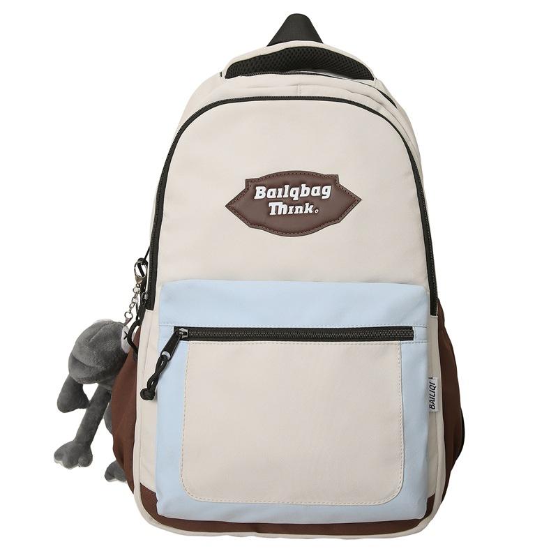 Color Block Student School Bag Men's Large Capacity Backpack Women Travel Couple Bag