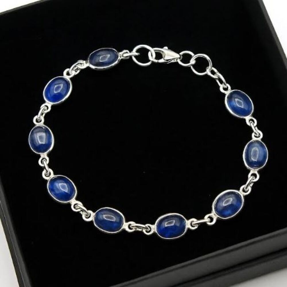 Natürlicher Kyanit Edelstein Massives 925 Sterling Silber Tennis Damen Armband, Handgefertigtes Boho Armband, Geschenk für Sie