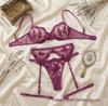 Three-Piece Lace Embroidered Mesh Lingerie Set