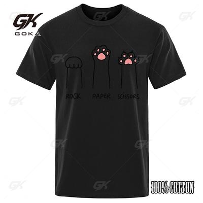 Rock Paper Scissors Funny Cat Print Clothes Men Fashion Oversize T-Shirt Cute Crewneck Tops Summer Cotton Loose T Shirt Couple