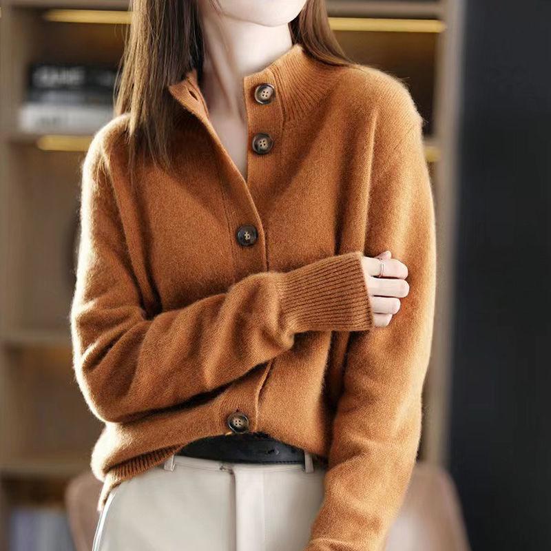 Women's Knitwear Autumn/winter Stand-up Collar Cardigan Knitted Sweater Loose Knit Jacket Thickened Outwear Knitted Top
