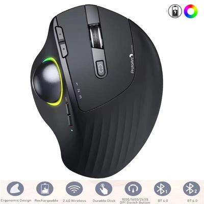 Souris Trackball Bluetooth Sans Fil Rechargeable, Mode Double 2.4G, Design Lumineux pour Ordinateurs Portables et Tablettes