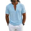 Chemise Polo Henley Casual à Manches Courtes et Col en V pour Homme Tissu Léger Respirant Haut d'Été
