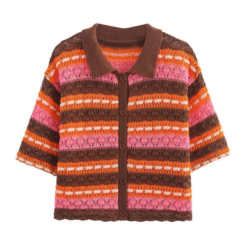 Araltay New Arrival Fashion Style Women's Fashion All-Match Minimalist Stripes Polo Shirt Knitting Coat Shorts