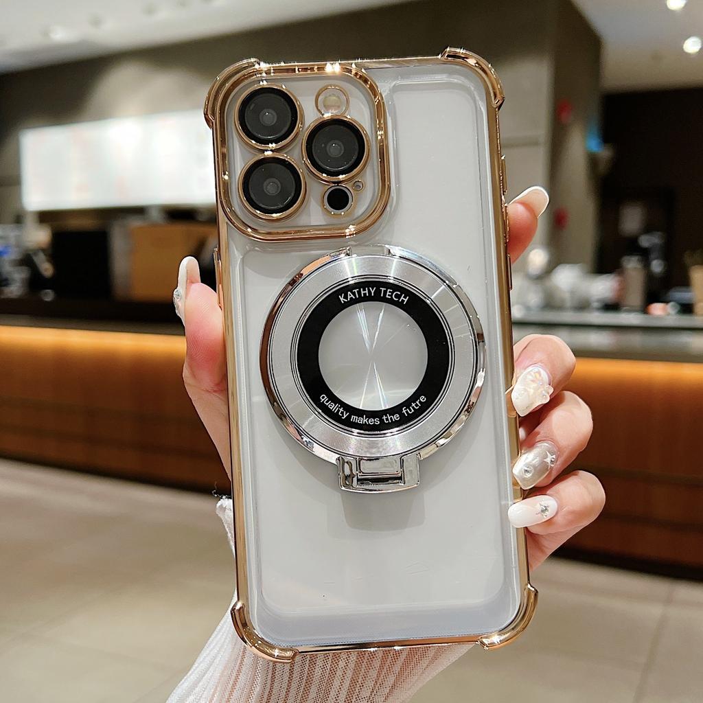 Samsung S24 Ultra Mobile Phone Case Electroplated Four Corner Anti Fall Magnifying Glass Magnetic Suction Bracket S23 Gradient Flash Powder