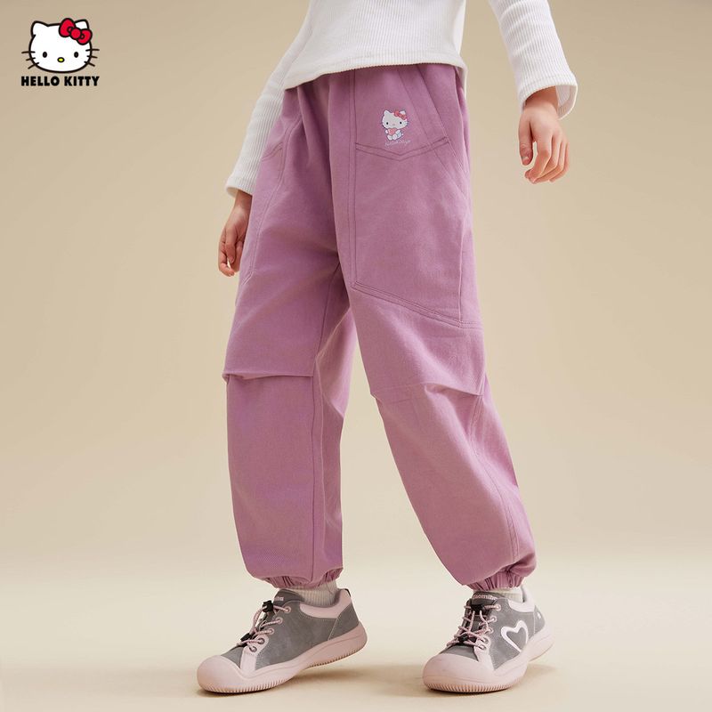 Hello Kitty Girls  Pants Spring and Autumn Style Children s Cargo Pants Stylish Fashionable Girls  Long Pants Girls  Sweatpants Purple 160