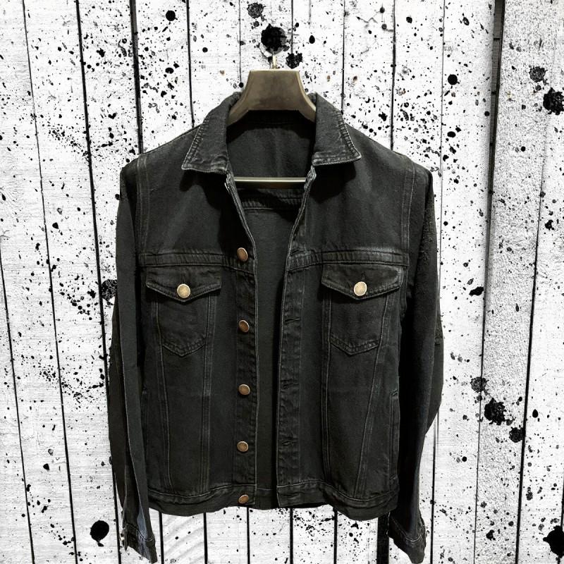 Mens Punk Streetwear Denim Jacket Black Slim Fit Winter Long Sleeve Cotton Blend