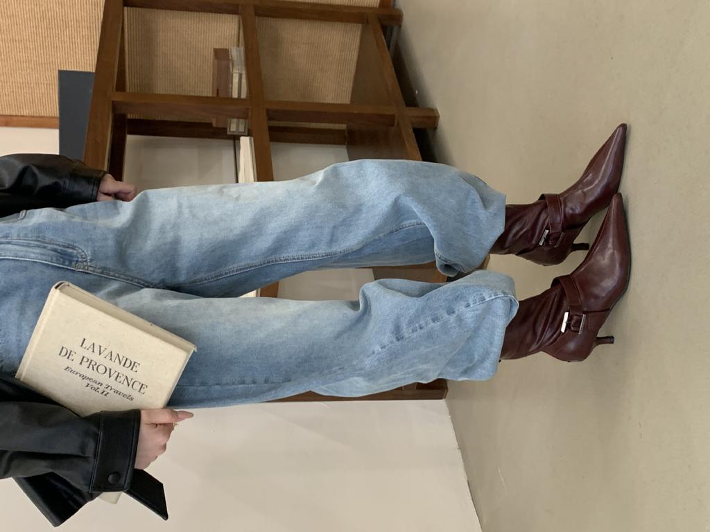 Pointed short boots women's autumn and winter new thin high-heeled belt buckle thin boots fashion boots
